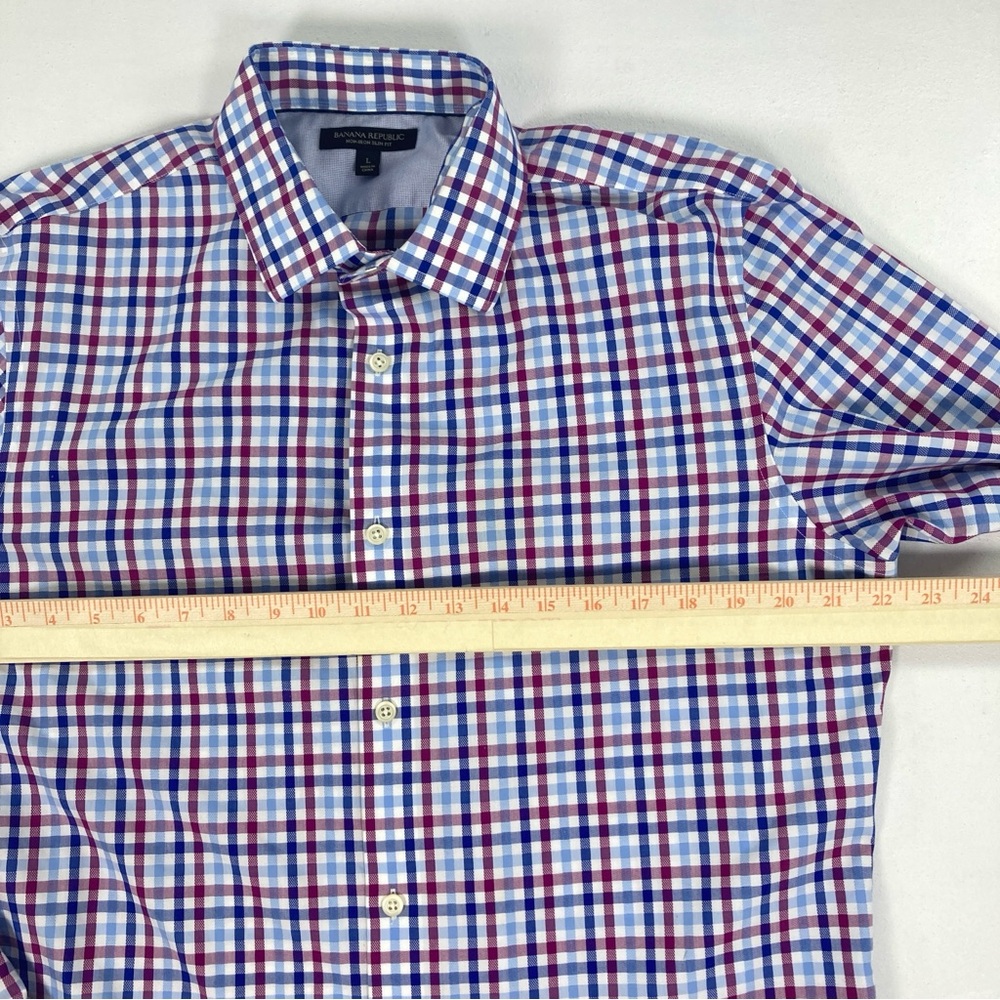 Banana Republic No Iron Slim Fit Men’s Dress Shirt Size Large Blue & Red Plaid - Picture 10 of 15